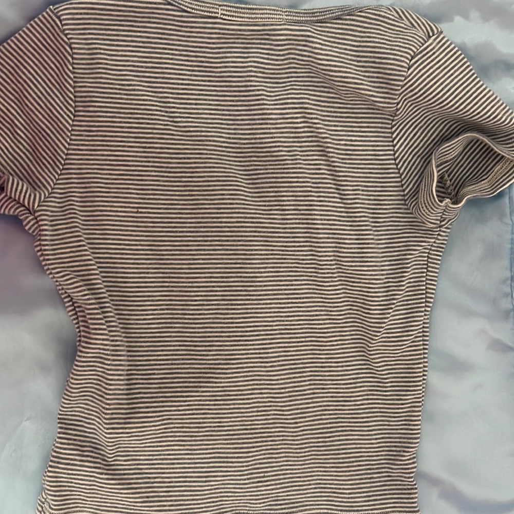 Button up tee shirt blue and white striped